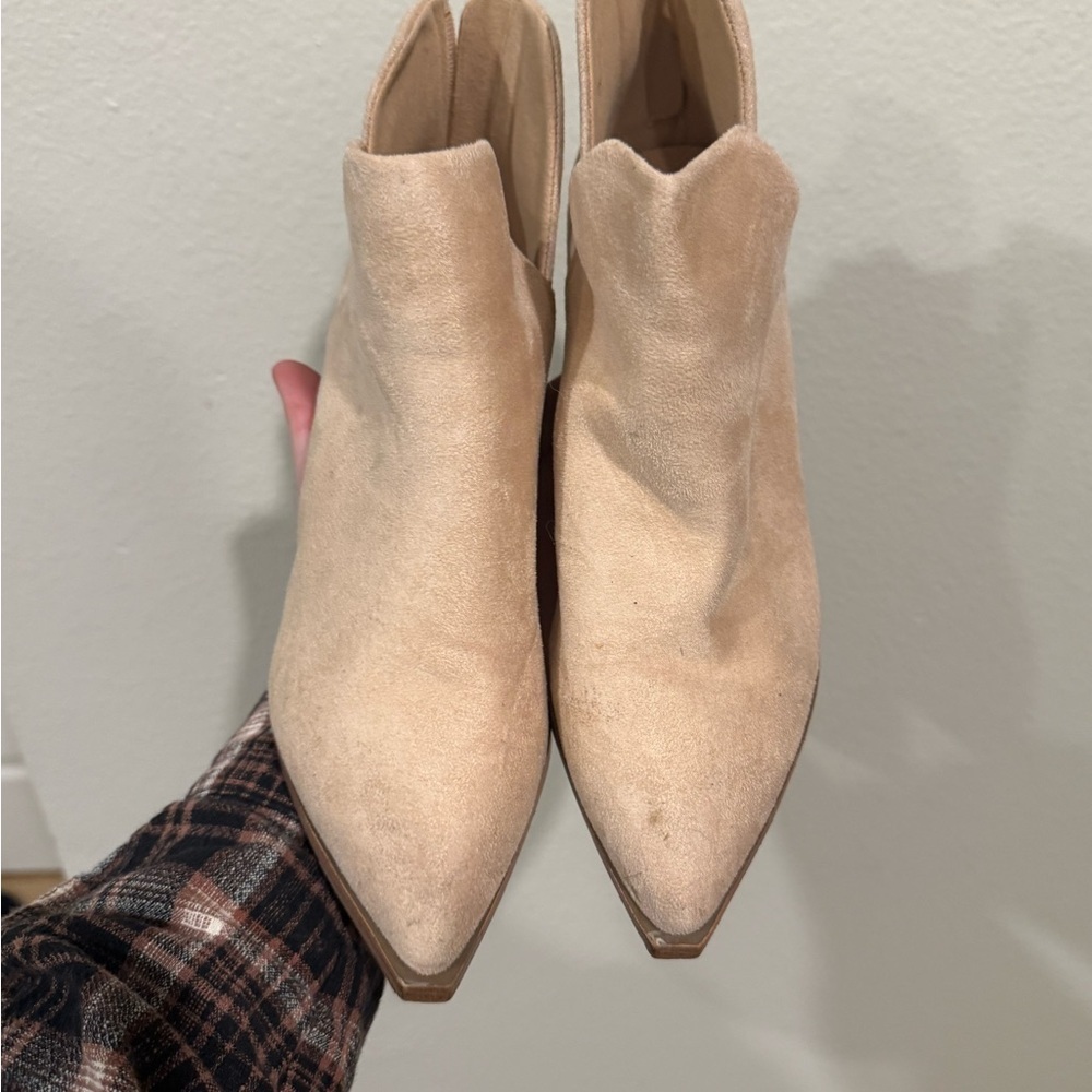 Chic Beige Suede Heeled Boots 8 - Picture 2 of 5
